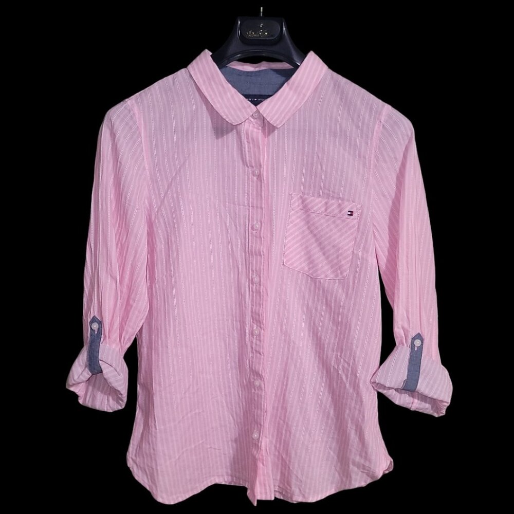 Tommy Hilfiger Women's Cotton Roll-Tab Button-Up Shirt Size Large
